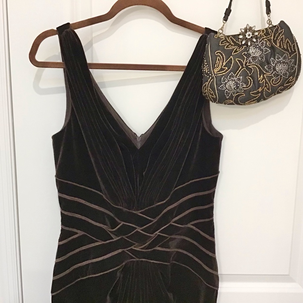 Vintage Tadashi Stretch Velvet Chocolate Brown Dress, NWT